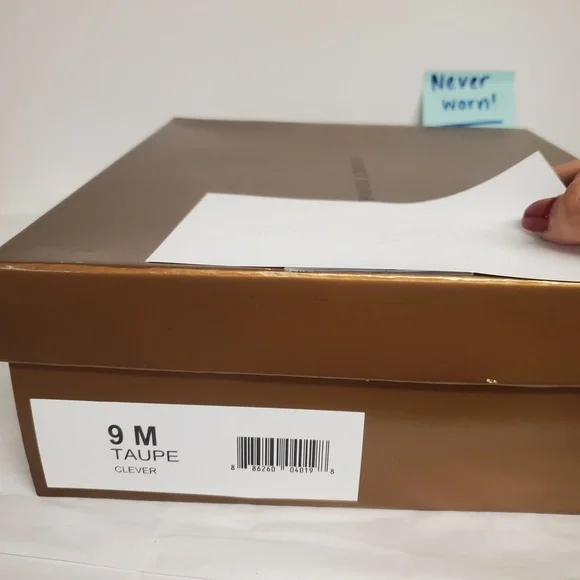 NEW taupe Clever 9 stiletto heels Audrey Brooke cutout open toe nude neutral tan - Picture 8 of 8